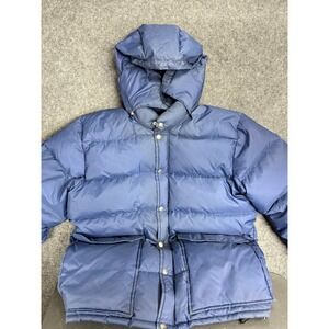 Vintage Challenger Down Puffer Jacket Mens L Duck Down Nylon Blue Hooded Parka